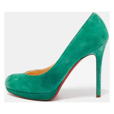 Christian Louboutin Green Suede Round Toe Pumps Size 37.5