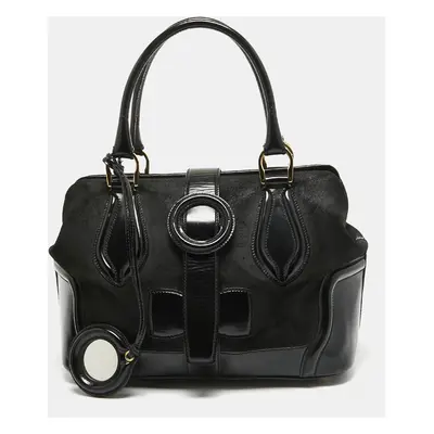 Balenciaga Black Suede and Leather Frame Satchel