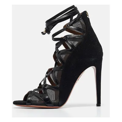 Aquazzura Black Suede and Mesh French Lover Sandals Size