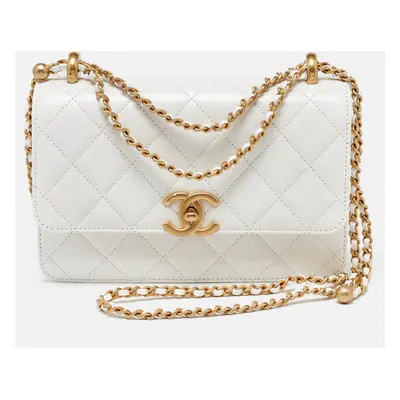 Chanel White Quilted Leather Small Flap Shoulder Bag