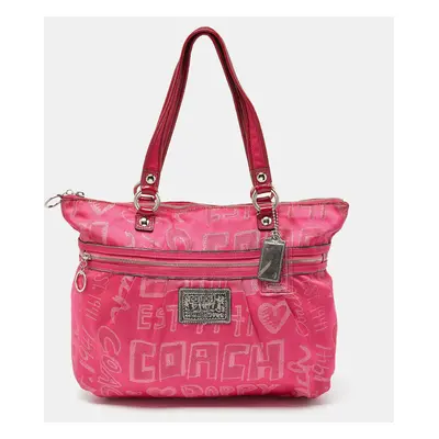 Coach Pink Canvas and Patent Leather Poppy Glam Tote