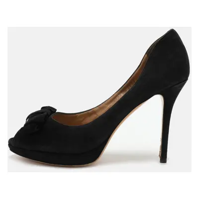 Salvatore Ferragamo Black Suede Rosella Peep Toe Pumps Size