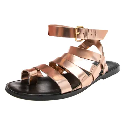 PIERRE HARDY Rose Gold Metallic Leather Flat Sandals Size