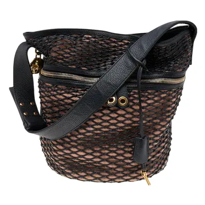 Alexander McQueen Black/Peach Woven Detail Leather Skull Bucket Bag