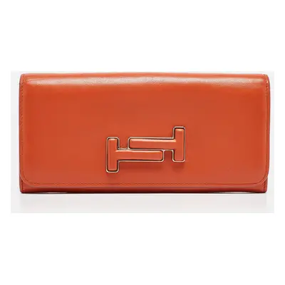 Tod's Burnt Orange Leather Flap Continental Wallet