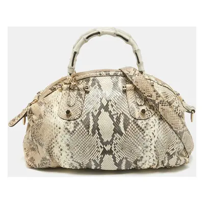 Gucci Beige Python Pop Bamboo Satchel