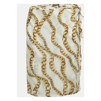 Roberto Cavalli Cream Chain Print Silk Wrap Mini Skirt