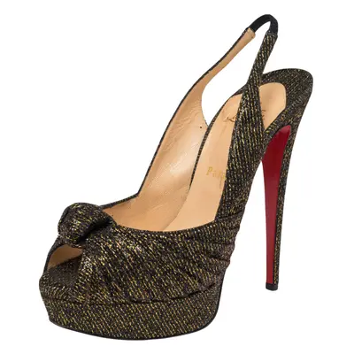 Christian Louboutin Metallic Bronze Lurex Fabric Jenny Knotted Slingback Pumps Size 39.5