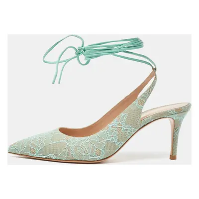 Gianvito Rossi Mint Green Lace Ankle Wrap Slingback Pumps Size