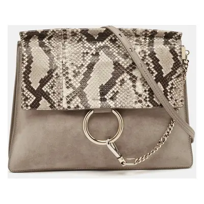 Chloe Beige/Brown Python and Suede Medium Faye Shoulder Bag