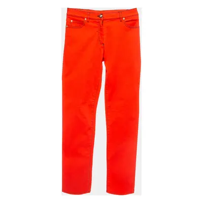 Versace Orange Contrast Stitch Cotton Metallic Logo Detail Trousers