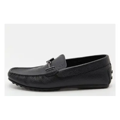 Tod's Black Leather Double T Slip On Loafers Size