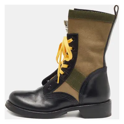 Louis Vuitton Green/Black Canvas and Leather Midcalf Boots Size 38.5