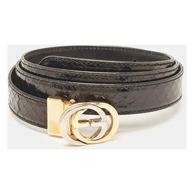 Gucci Black Python Vintage Interlocking G Buckle Belt