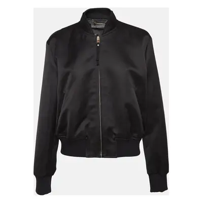 Versace Black Medusa Embroidered Satin Bomber Jacket