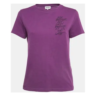 Kenzo Purple Cotton Knit Printed Crew Neck Tshirt