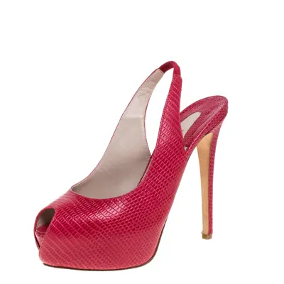 Le Silla Red Lizard Embossed Leather Slingback Platform Sandals Size