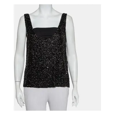 Retrofete Black Sequin & Bead Embellished Synthetic Tank Top