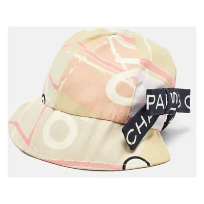 Chanel Cream/Peach Bow Detail Printed Canvas Cap