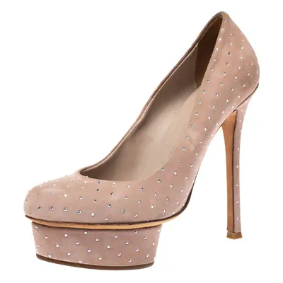 Le Silla Beige Crystal Embellished Suede Platform Pumps Size