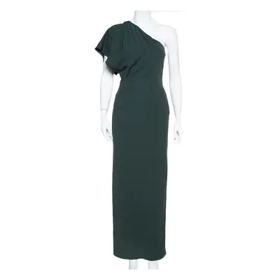 Fendi Dark Green Crepe One Shoulder Maxi Dress