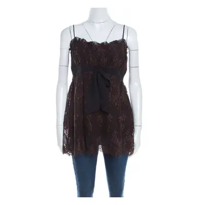 Escada Brown Floral Cotton Lace Babydoll Top