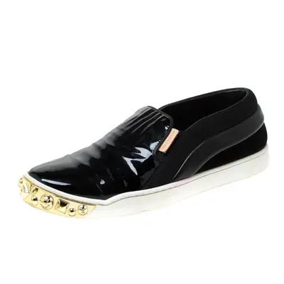 Louis Vuitton Black Patent Leather and Suede Studded Slip On Sneakers Size 36.5