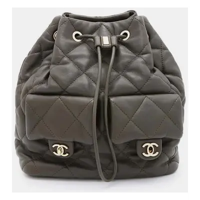 Chanel Khaki Lambskin Matelasse Backpack