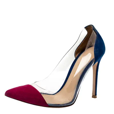 Gianvito Rossi Burgundy/Blue Suede and PVC Plexi Pumps Size