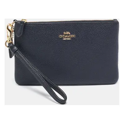 Coach Navy Blue Leather Small Wristlet Pouch