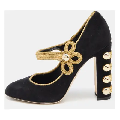 Dolce & Gabbana Black/Gold Suede Military Vally Pumps Size