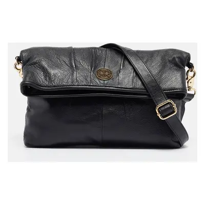 Tory Burch Black Leather Fold Over Shoulder Bag