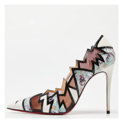 Christian Louboutin Multicolor Python and Mesh Explorete Pigalle Zig Zag Trim Pointed Toe Pumps 