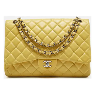 Chanel Yellow Quilted Leather Maxi Classic Single Flap Bag