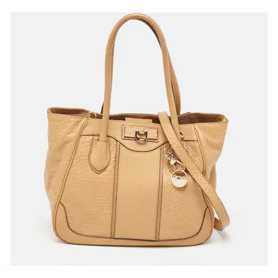 DKNY Beige Leather Logo Charm Shoulder Bag