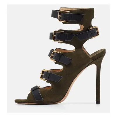 Jimmy Choo Green Suede Buckle Strappy Sandals Size