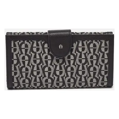 Aigner Black/White Signature Canvas and Leather Continental Wallet