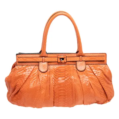 Zagliani Orange Python Leather Puffy Satchel