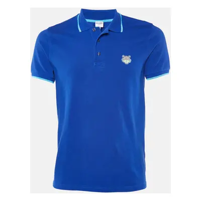 Kenzo Blue Cotton Pique Tiger Patch K-Fit Polo T-Shirt