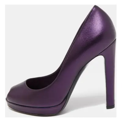 Sergio Rossi Metallic Purple Leather Peep Toe Pumps Size