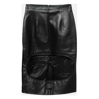 Burberry Black Leather Cut Out Pencil Skirt