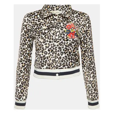 Maje White Animal Print Embroidered Satin Biker Jacket