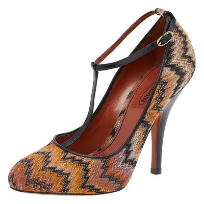 Missoni Black/Orange Fabric And Leather Ankle T-Strap Pumps Size 37.5