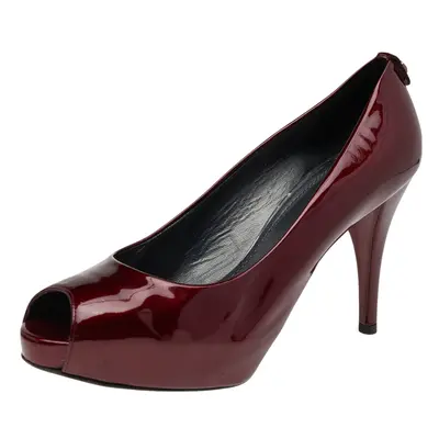 Stuart Weitzman Red Patent Leather Sierra Peep Toe Platform Pumps Size 39.5