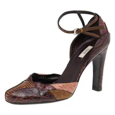 Prada Multicolor Python Leather And Embossed Leather Ankle Strap Sandals Size