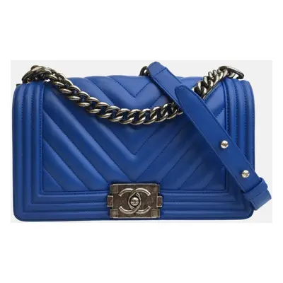 Chanel Blue Leather Boy Shoulder Bag