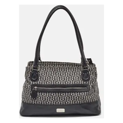 Aigner Black/White Signature Canvas and Leather Logo Tote