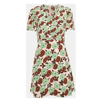 Sandro Pink Floral Print Silk V-Neck Dress