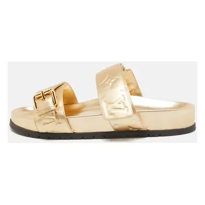 Louis Vuitton Gold Monogram Embossed Leather Bom Dia Slides Size