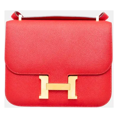 Hermes Rouge Casaque Epsom Leather Constance III Mini Shoulder Bag